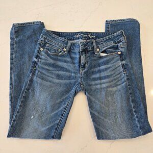 American Eagle Stretch Skinny Wiskered Denim Blue Jeans 2 Short
